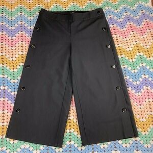 LOFT Black Wide Leg Trouser Cropped Pants Culottes 10 sailor button sides